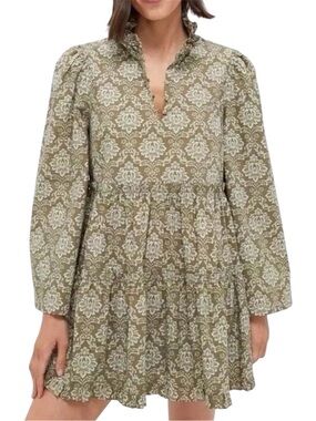 Hyacinth House by Tuckernuck Olive Green Floral Boho Mini Dress Size XL NWT